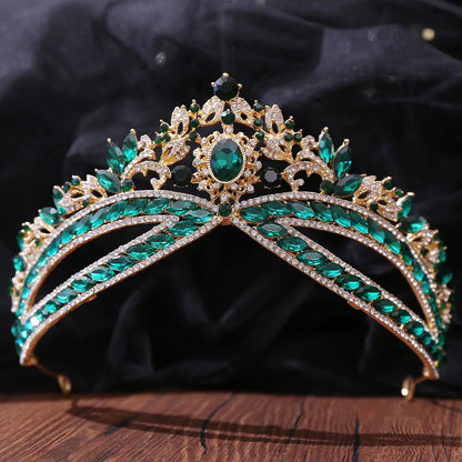 Baroque Luxe Green Crystal Bridal Tiara - Top-Rated Flower Headpiece for Weddings