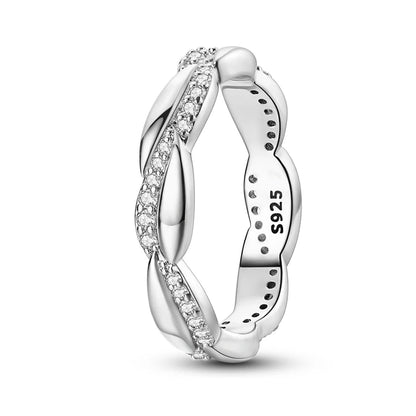 Women's Classic Geometric 925 Sterling Silver Ring with Overlapping Zircon KJR178