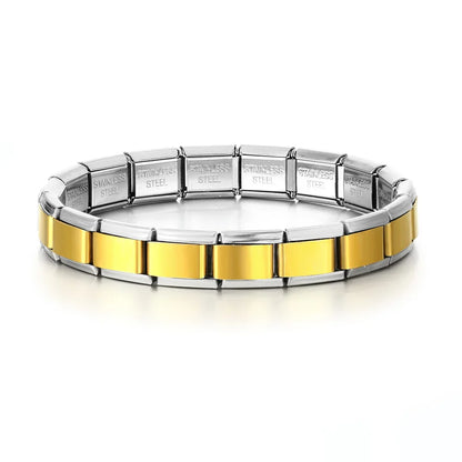Elegant Gold-Tone Unisex Charm Bracelet Italian Link Stainless Steel 9mm