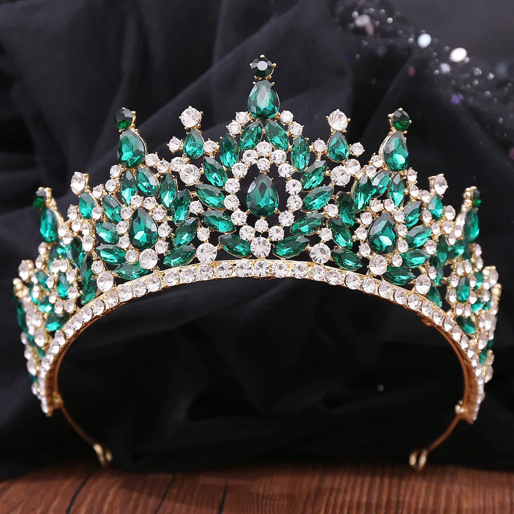 Baroque Luxe Green Crystal Bridal Tiara - Top-Rated Flower Headpiece for Weddings Style A Gold Green