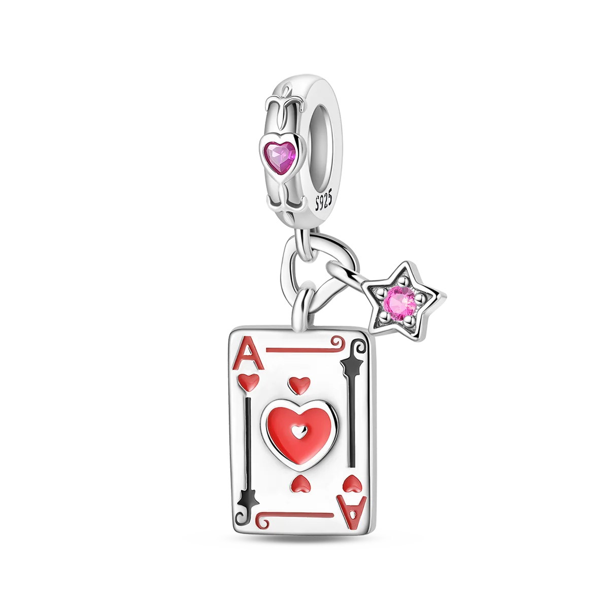 Original 925 Sterling Silver Playing Card Charms Pendant Poker Joker Hearts Spades Crown Bead Jewelry for Bracelets and Necklaces