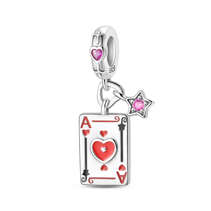 Original 925 Sterling Silver Playing Card Charms Pendant Poker Joker Hearts Spades Crown Bead Jewelry for Bracelets and Necklaces