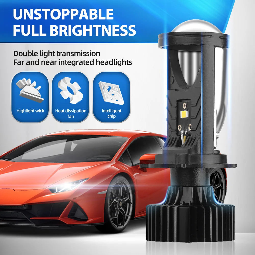 9003 H4 LED Projector Lens High Low Beam Bulbs 200W 12V Motorcycle Headlight 6500K Superior Brightness