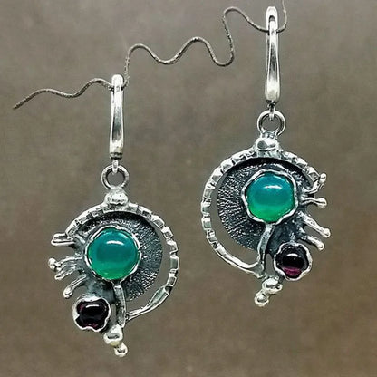 Asymmetric Bronze Red Blue Stone Drop Earrings for Women - Ethnic Statement Jewelry Gift