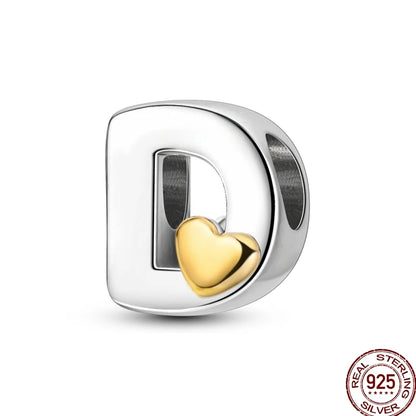 925 Sterling Silver Alphabet Charm Bracelet Gold Heart