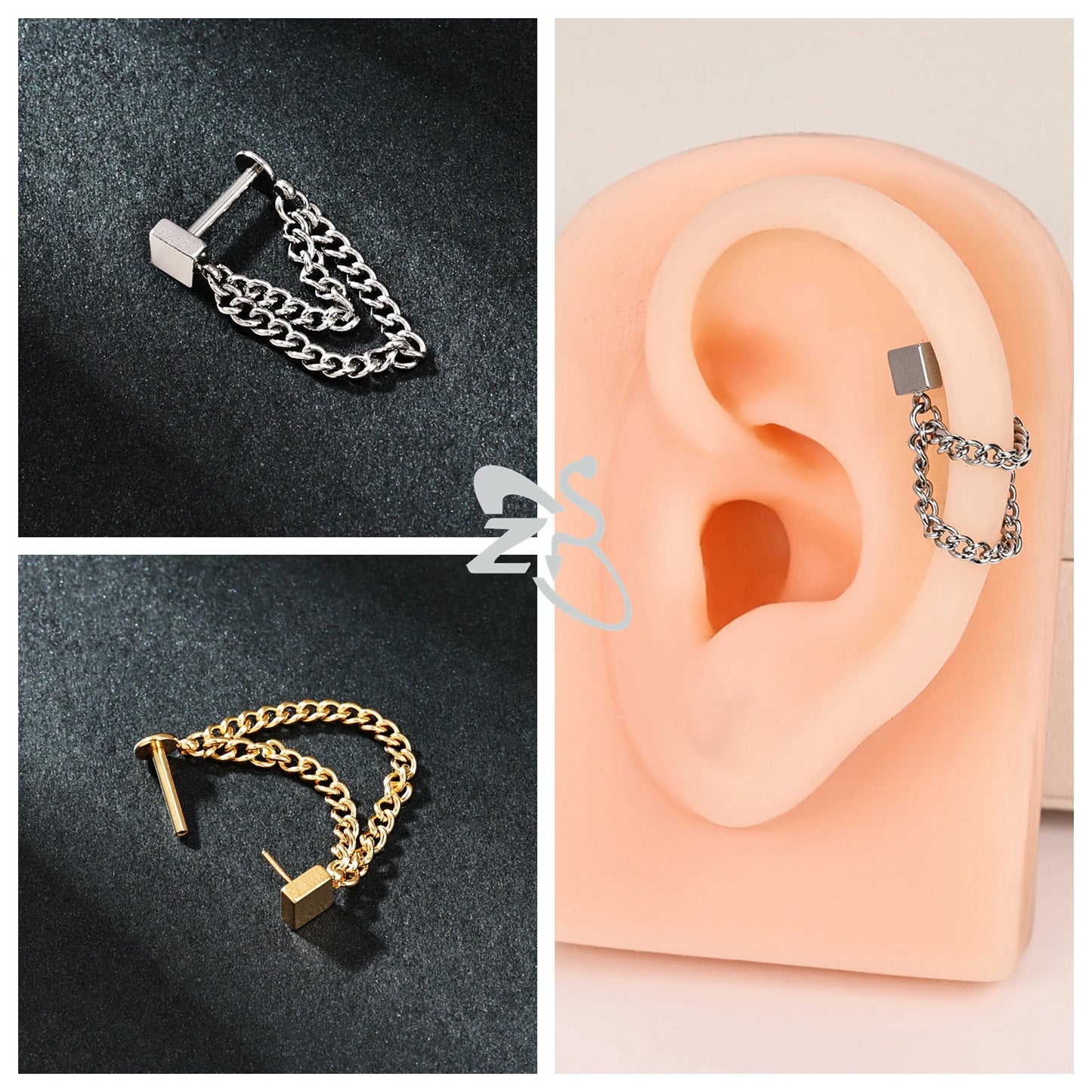 ZS 16G Stainless Steel Stud Earrings for Women and Girls with CZ Crystal Tassel Drop Design