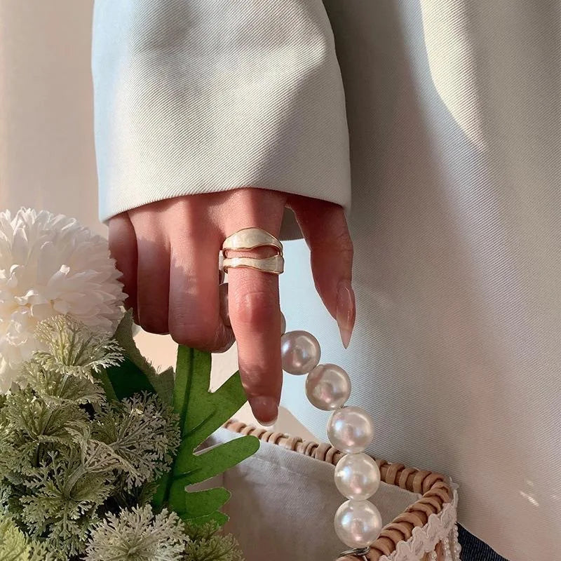 Vintage Gold Geometric Adjustable Ring Elegant Enamel Jewelry for Women Adjustable 1