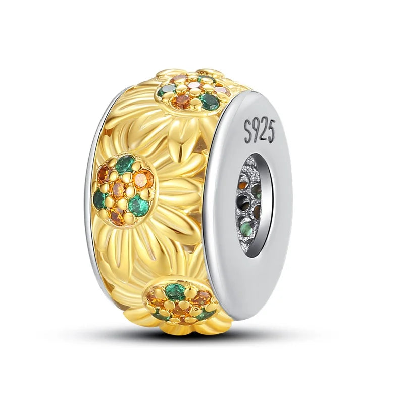 925 Sterling Silver Colorful Butterfly And Cherry Blossom Beads Clip Charm For DIY Bracelets Fine Zircon Jewelry