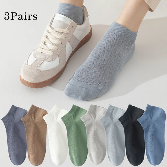 Men Cotton Ankle Socks 3 Pairs Breathable Mesh Lightweight