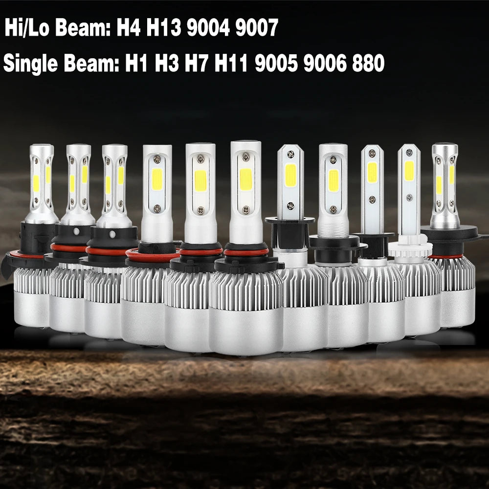 2pcs Ultra-Bright H7 H4 Led Car Headlights 150W 24000Lm 6000K 5202