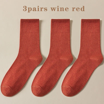 Seamless Cotton Mid Crew Socks Women Breathable Retro