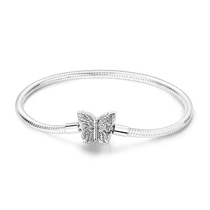 925 Sterling Silver Snake Chain Bracelet for Women with Butterfly Heart Clasp Luxury Zircon Bangle Gift Jewelry