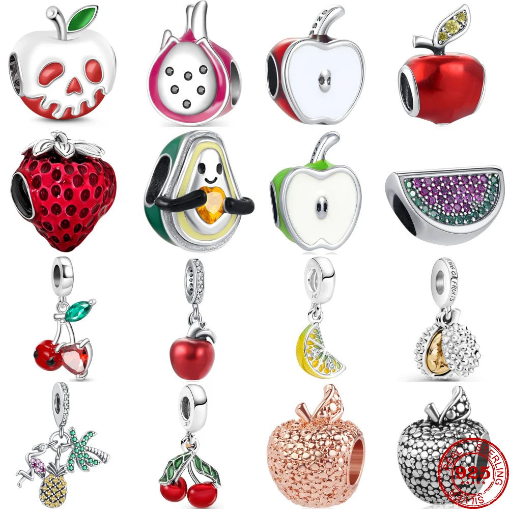 925 Silver Strawberry Cherry Durian DIY Dangle Beads