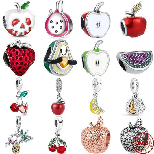 925 Silver Strawberry Cherry Durian DIY Dangle Beads