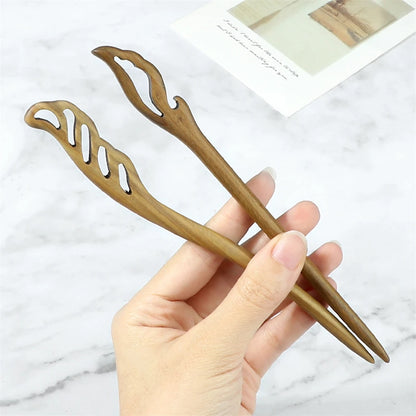Elegant Green Sandalwood Chinese Vintage Hairpins Set for Women