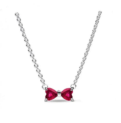 Luxury 925 Sterling Silver Colorful Arrow Heart Bow Tie Feather Pendant Necklace Charming DIY Gift for Women