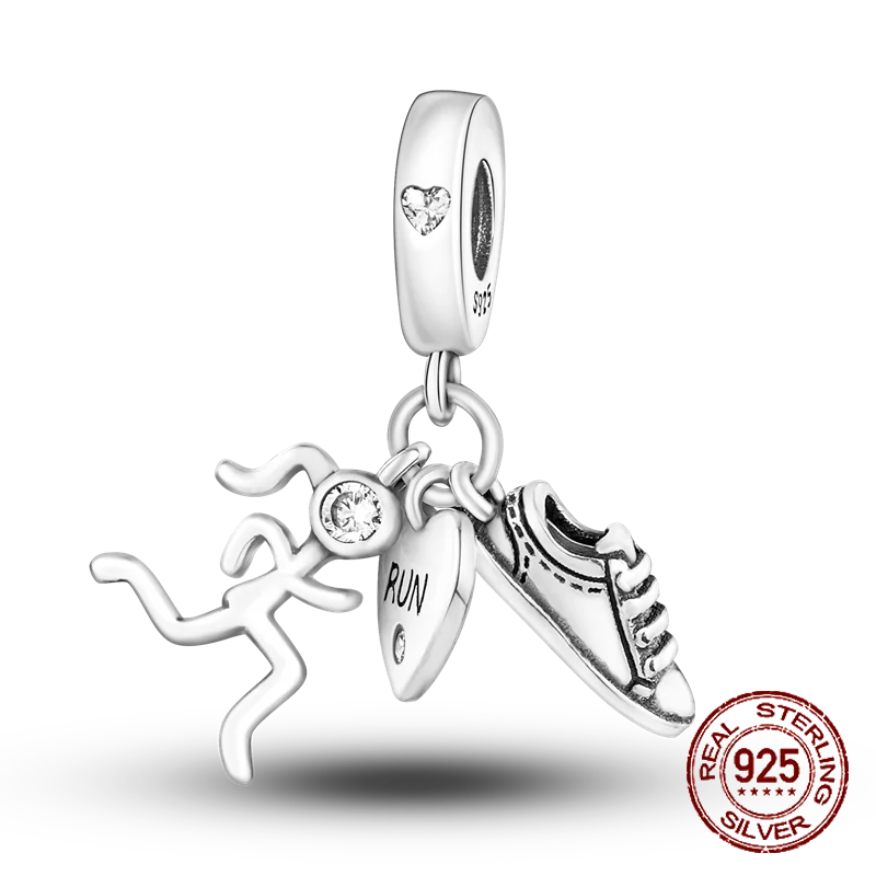Inlaid Zircon Heart Charm Beads 925 Sterling Silver Dangle for Bracelets SMC1832