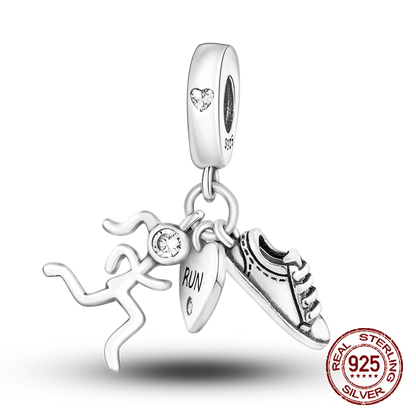 Inlaid Zircon Heart Charm Beads 925 Sterling Silver Dangle for Bracelets SMC1832