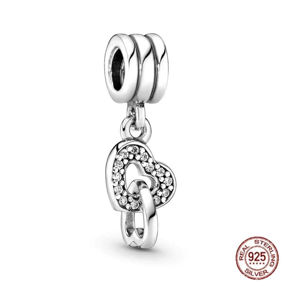 Original 925 Sterling Silver Linked Sister Hearts Openable Heart Locket Dangle Charm Beads for Necklace and Bracelet Jewelry