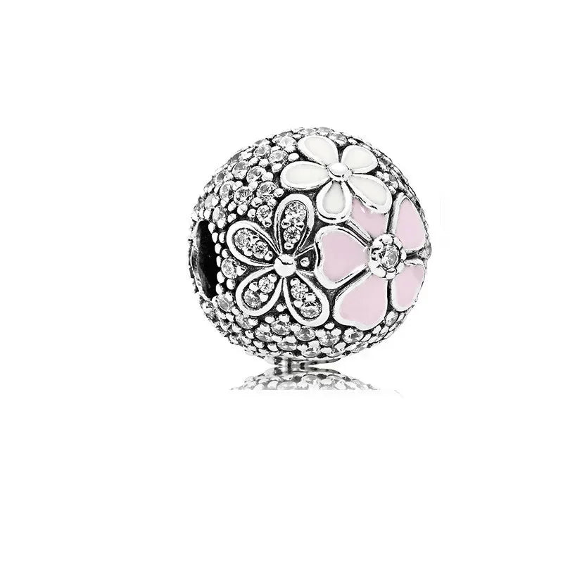 925 Sterling Silver Pink Flower Balloon Coffee Cup Charm Beads for DIY Bracelets Perfect Gift for Women AMC0992