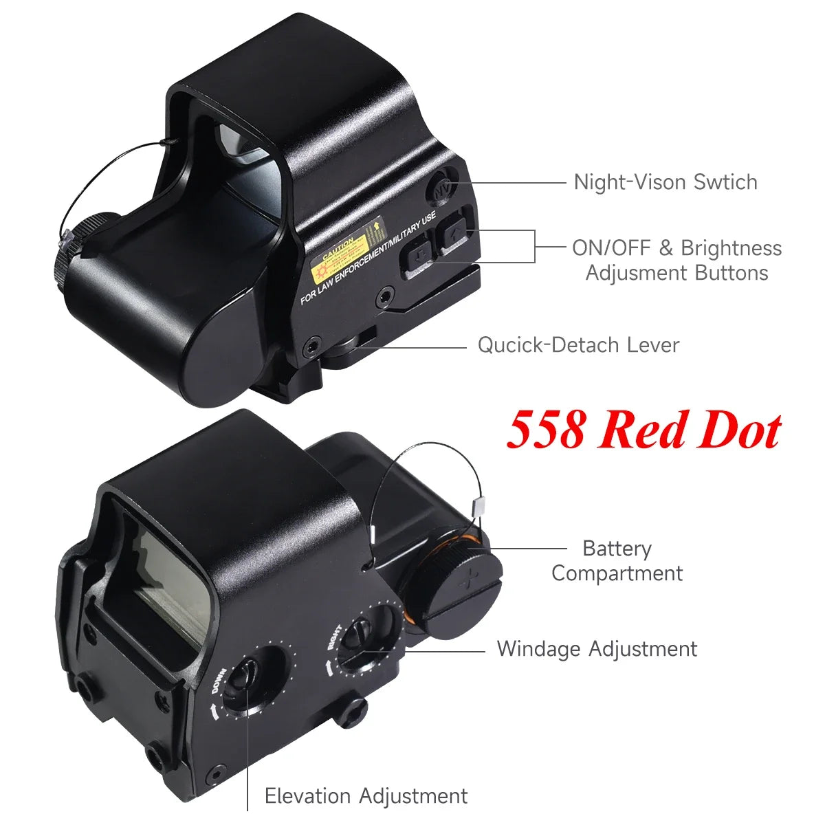 E*T*CH 558 Holographic Red Green Dot Sight Collimator Tactical 3X 5X Magnifier Combo for Hunting and Airsoft Riflescope