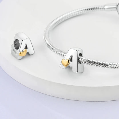 925 Sterling Silver Alphabet Charm Bracelet Gold Heart