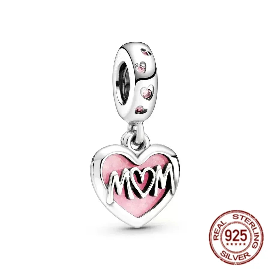 Romantic 925 Sterling Silver Pink Lipstick Heart Bow Rose Flower Zircon Charm Bead for DIY Bracelet Jewelry Gift