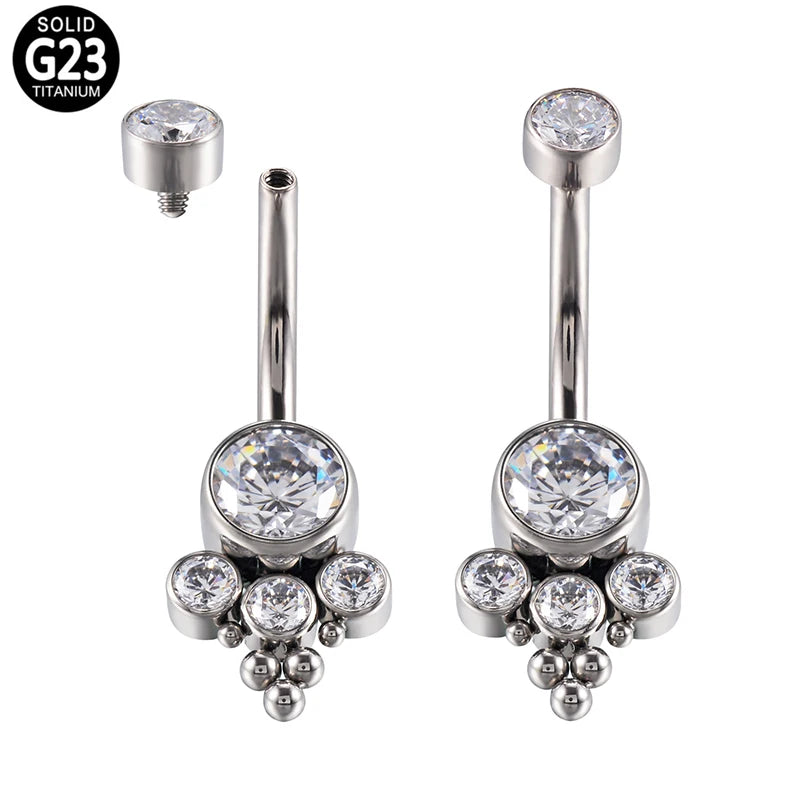 G23 Titanium Belly Button Rings with Crystal CZ Beach Pendant Jewelry