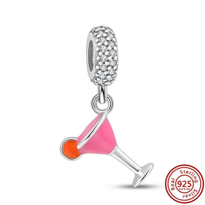 925 Sterling Silver Donut Dessert Charm Beads Zircon Accents for DIY Women Bracelet Jewelry Gift