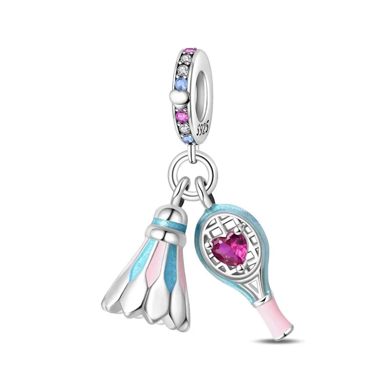 Original 925 Sterling Silver Sports Ball Charms Earrings Beads Pendants for Bracelet Necklace Jewelry Gift
