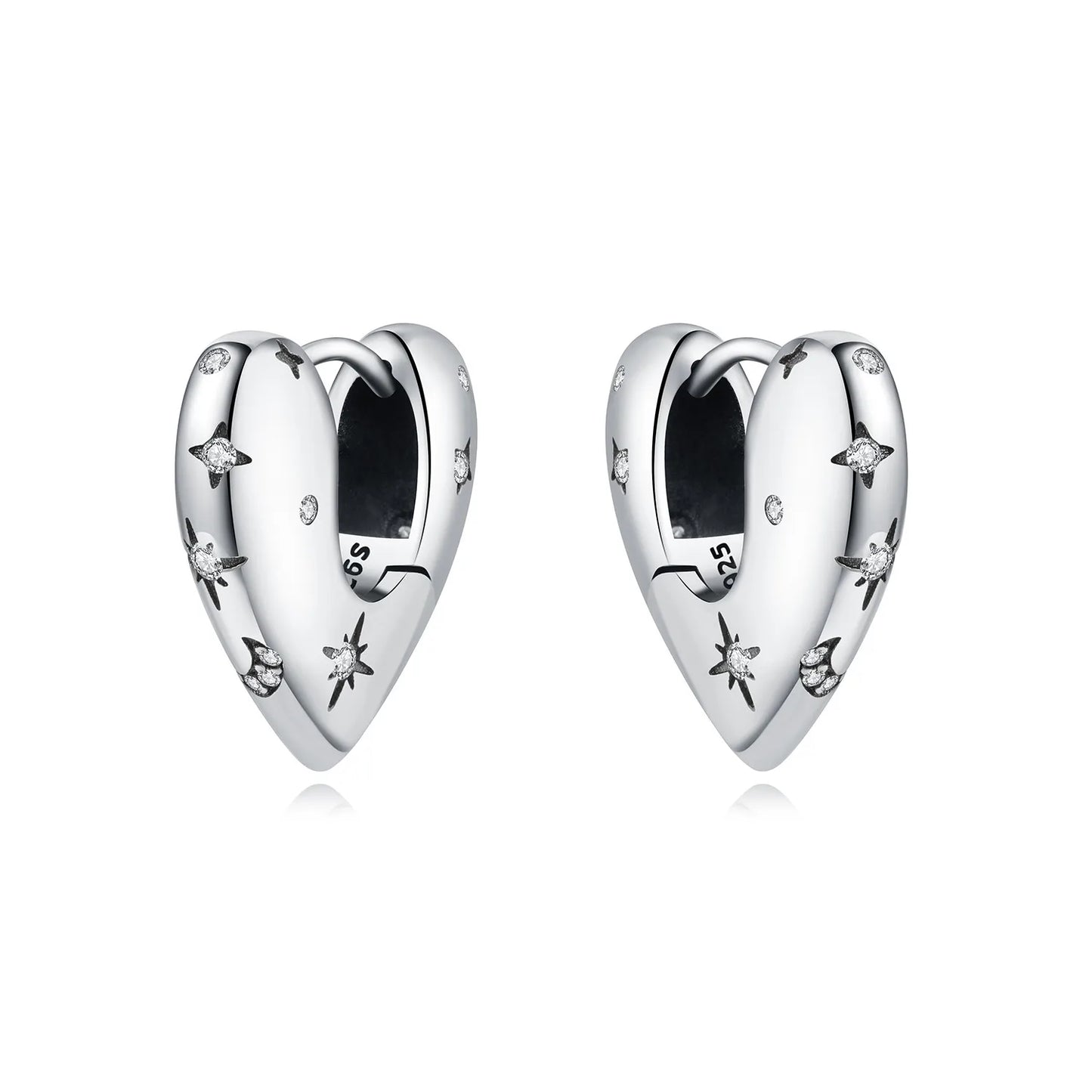 Sterling Silver Heart Zircon Hoop Earrings for Women