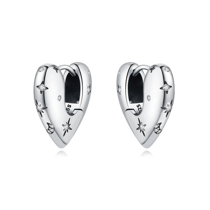 Sterling Silver Heart Zircon Hoop Earrings for Women
