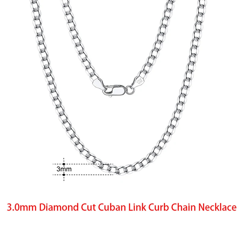 Rinntin 925 Sterling Silver Flat Mariner Chain Necklace Stylish Versatile Unisex Jewelry 3.0mm-Cuban Chain