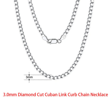 Rinntin 925 Sterling Silver Flat Mariner Chain Necklace Stylish Versatile Unisex Jewelry 3.0mm-Cuban Chain