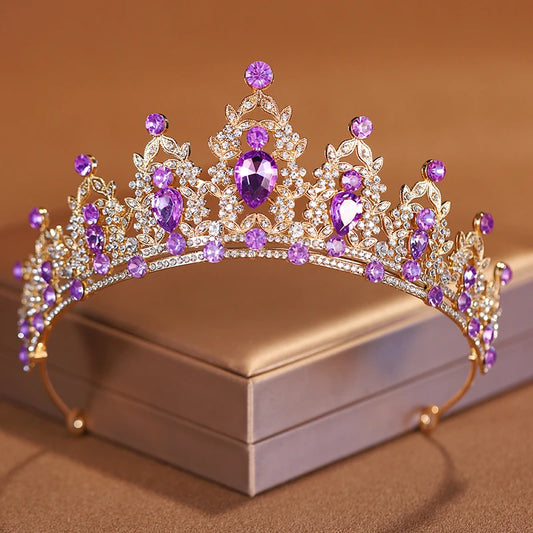 Elegant Purple Crystal Rhinestone Crown for Women