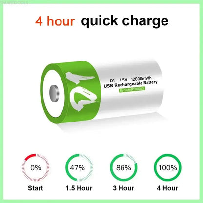 1-8PCS D Size USB Rechargeable Batteries LR20 Li-ion 1.5V 12000mWh with Type-C Cable 8 PCS D and 2 cable CHINA