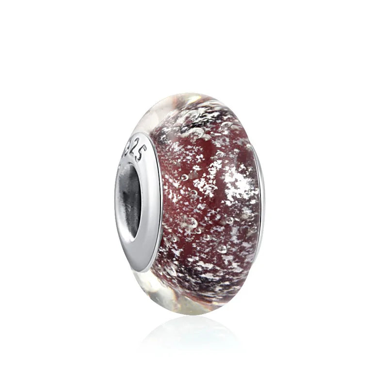 European 925 Sterling Silver Murano Glass Charm Bead in Pink Red Green and Blue for Women’s Bracelet and Necklace Jewelry