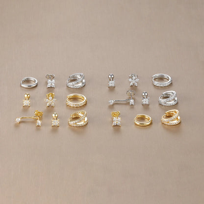 3PCS 18K Gold Plated Stainless Steel Zircon Flower Hoop Earrings Set for Women Trendy Wedding Jewelry