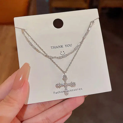 Korean Fashion Vintage Blue Crystal Pendant Necklace 03