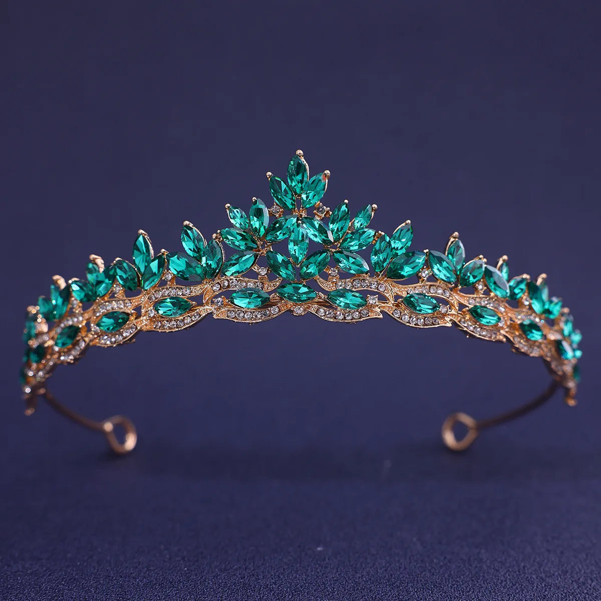 Baroque Luxe Green Crystal Bridal Tiara - Top-Rated Flower Headpiece for Weddings Style D Gold Green