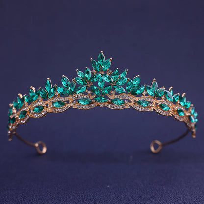 Baroque Luxe Green Crystal Bridal Tiara - Top-Rated Flower Headpiece for Weddings Style D Gold Green