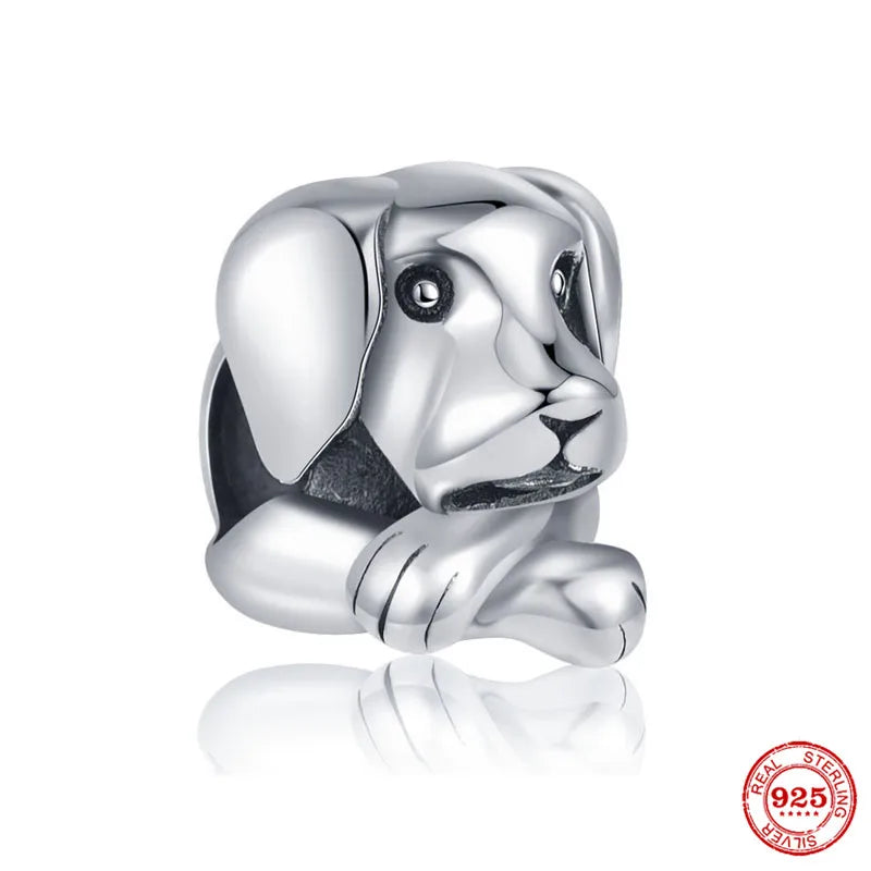 Sterling Silver Paw Print and Bone Charm Bead for Pet Bracelet Jewelry B389
