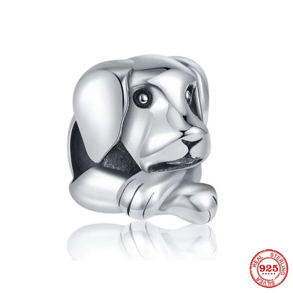 Sterling Silver Paw Print and Bone Charm Bead for Pet Bracelet Jewelry B389