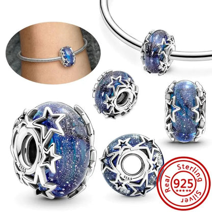 925 Silver Galaxy Charms Bracelet with Starry Sky Beads and Planetary Motifs