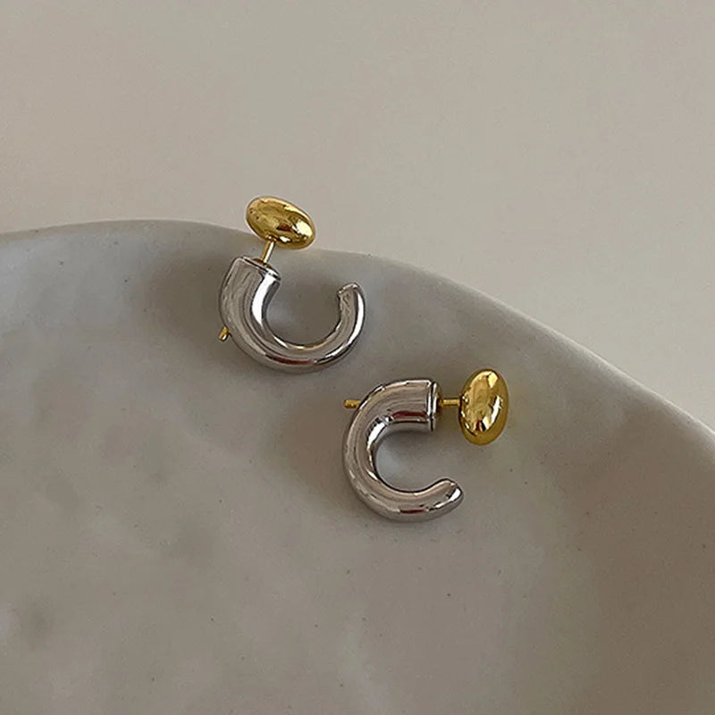 Trendy Two-Tone Irregular Stud Earrings for Women Fashion Designer Jewelry