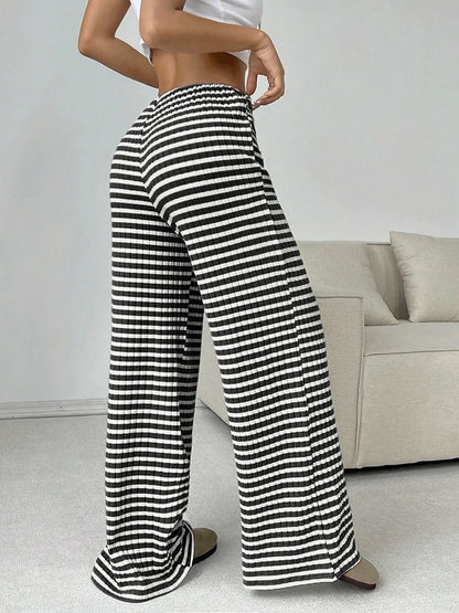 Y2K Striped Printed Long Pants Women Lace Up Straight Leg