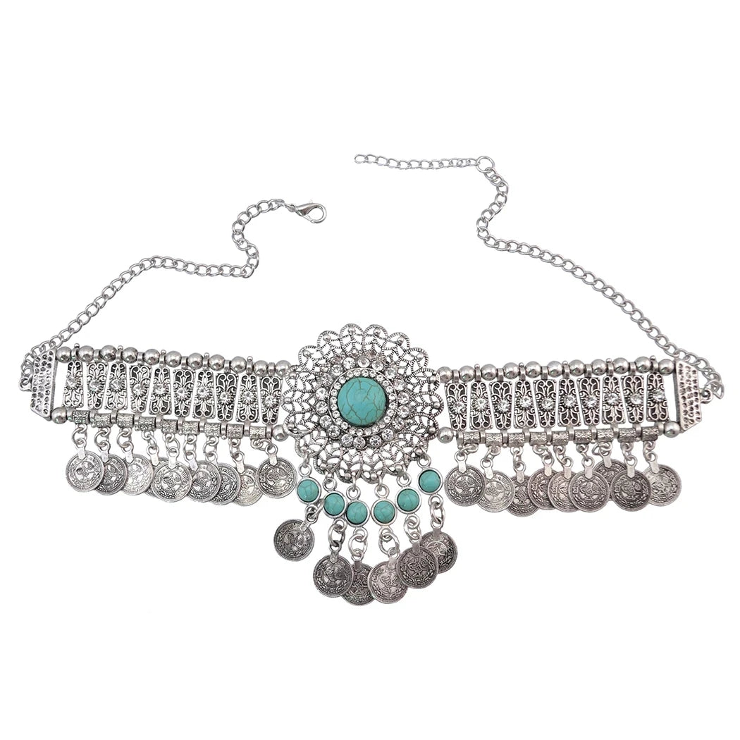 Indian Vintage Coin Tassel Choker Necklace for Women Ethnic Boho Jewelry Gift