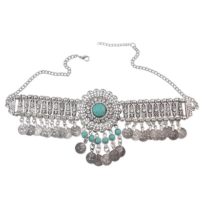 Indian Vintage Coin Tassel Choker Necklace for Women Ethnic Boho Jewelry Gift