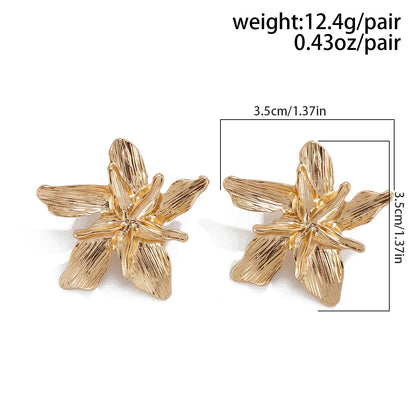 IngeSight.Z Vintage Gold Double Layer Flower Stud Earrings for Women