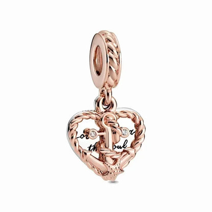 925 Silver Rose Gold Family Tree Heart Beads Charm for Women DIY Necklace Bracelet Jewelry Gift